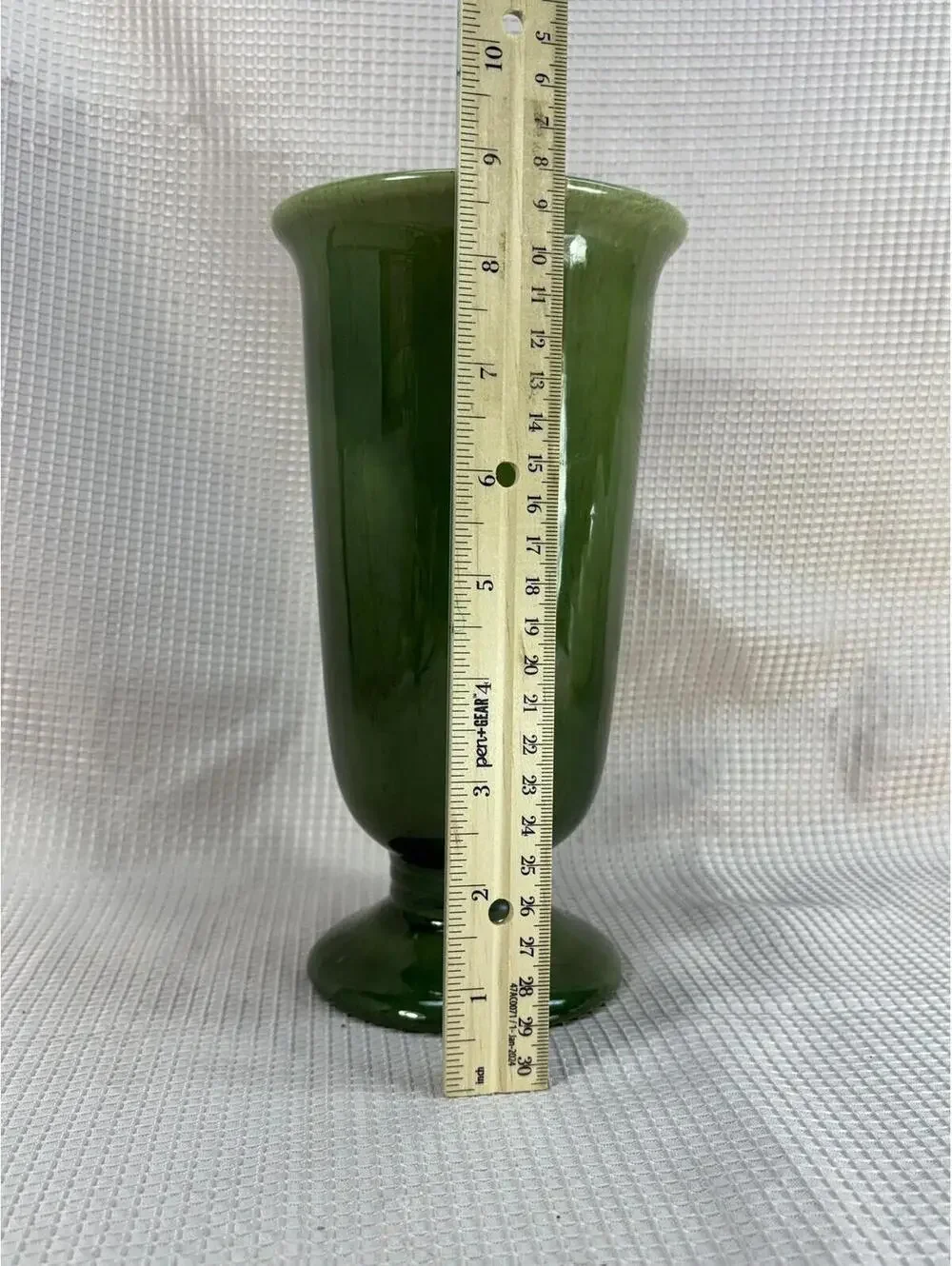 169 - Royal Haeger Art Pottery pedestal vase dark green, striated glossy glaze